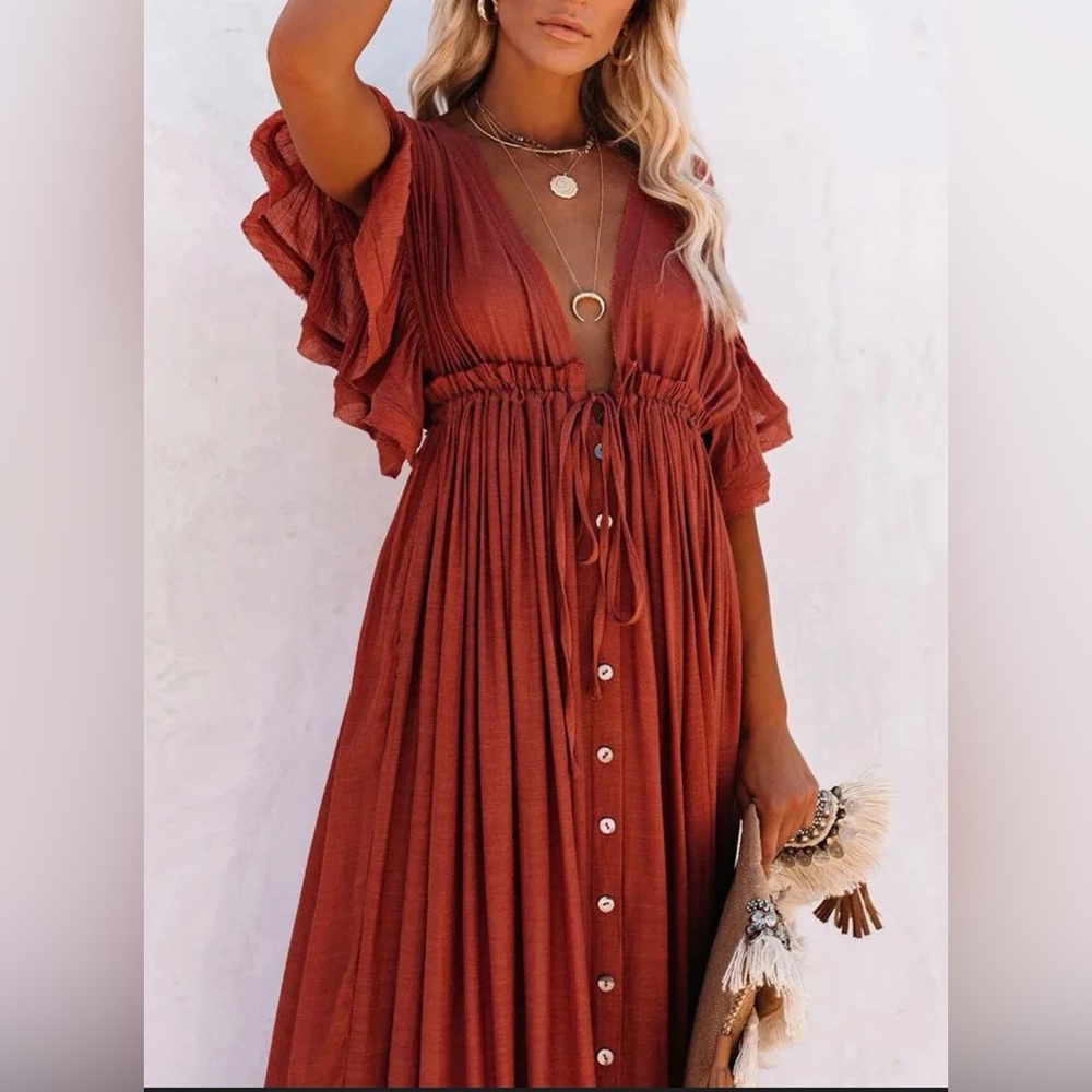 Flawless Brand Button Down Ruffle Maxi Dress - image 1